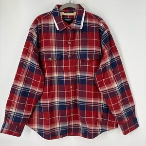 Bonobos Shirt Jacket Red Blue Plaid Sherpa Lined Stretch Flannel Warm XXL